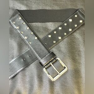 Michael Kors Black Studded Belt Elastic Waistband Faux Leather Women’s Size M/L